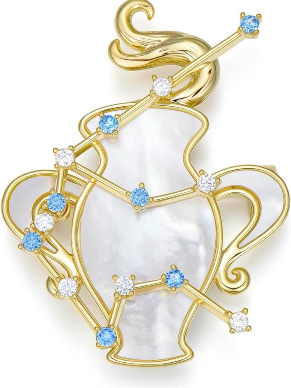 14K Gold Zodiac Sign Brooch Pin - 12 Constellations CZ Horoscope Jewelry Gift